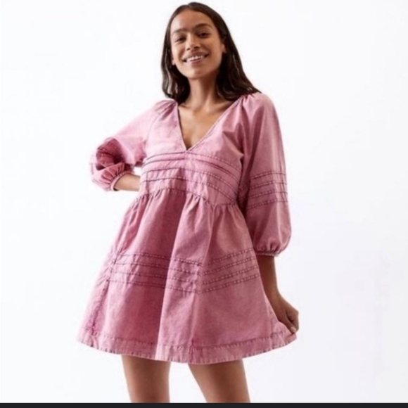 Free People Dresses & Skirts - Free People Pink Denim Sweet Surrender mini dress Sz S